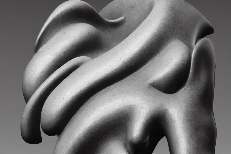 Prompt: a black and white photo of an otherworldly alien sculpture, an abstract stone metal sculpture by isamu noguchi, zbrush central, precisionism, marble sculpture, biomorphic