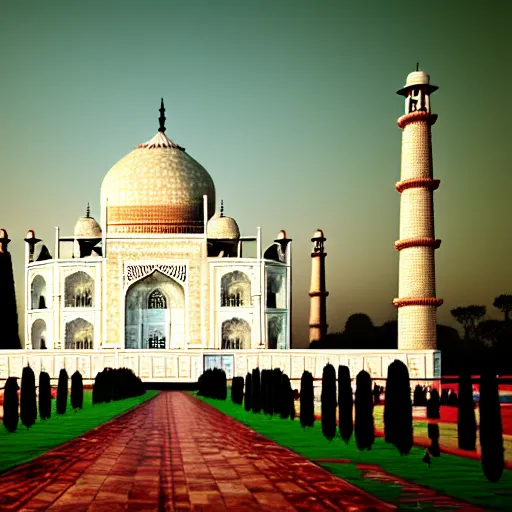 Image similar to a realistic photo of taj mahal after the end of the world, octane render,