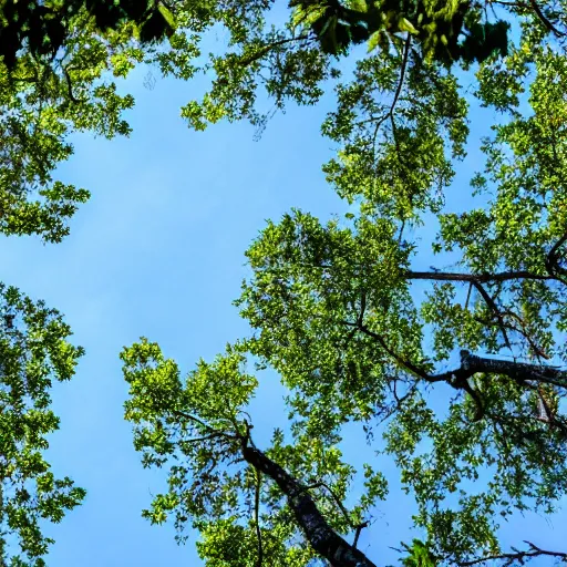 Image similar to looking up into the tree canopy seeing the blue sky