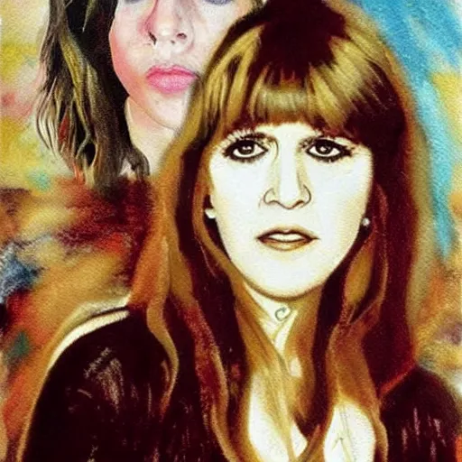 Prompt: the daughter of stevie nicks and carrie fisher, looks exactly like either of them in a painting