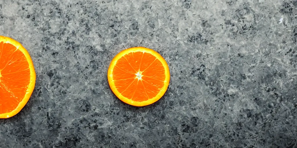 Prompt: orange slice in water with yellow background