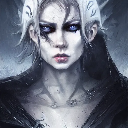 Image similar to kerli koiv as grim reaper, grimdark, darkwave, darksynth, concept headshot art, sharp, digital matte painting, art by luis royo, greg rutkowski, wlop, dramatic lighting, trending on artstation