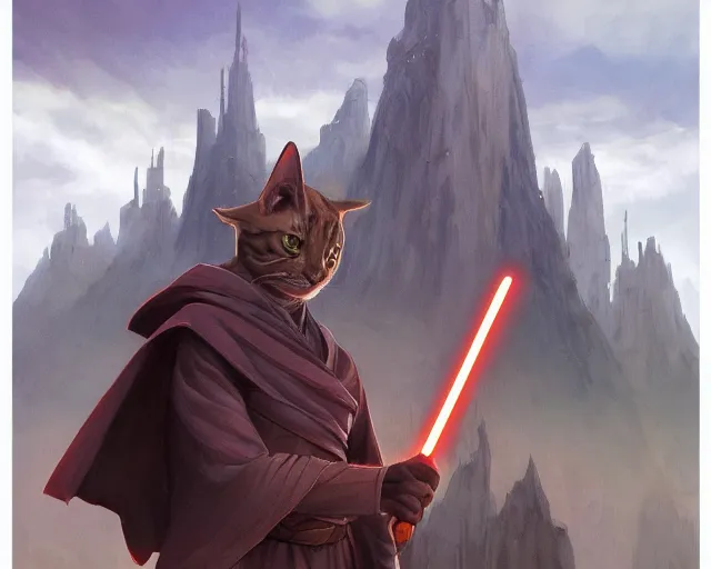 Image similar to Jedi cat order, anime, a fantasy digital painting by Greg Rutkowski and James Gurney, trending on Artstation, highly detailed