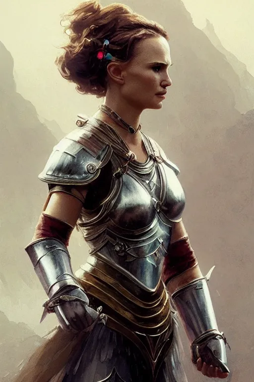 Image similar to natalie portman, legendary warrior, heroic, lord of the rings, tattoos, decorative ornaments, battle armor, by carl spitzweg, ismail inceoglu, vdragan bibin, hans thoma, greg rutkowski, alexandros pyromallis, perfect face, fine details, realistic shading photorealism