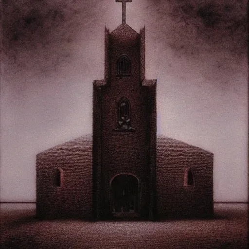 Image similar to Church. Vacant. Eerie. Unsettling. Zdzisaw Beksinski