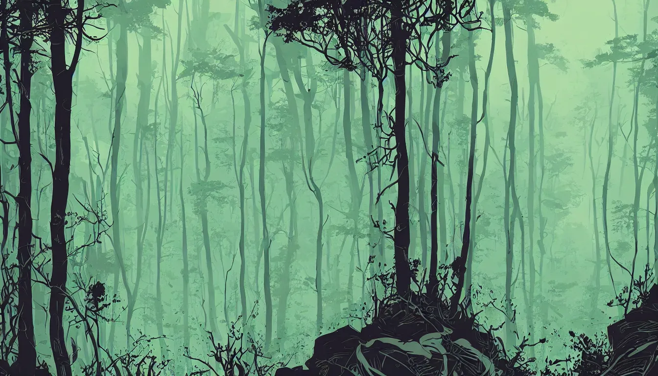 Image similar to hiking through the forest by Kilian Eng, minimalist, detailed