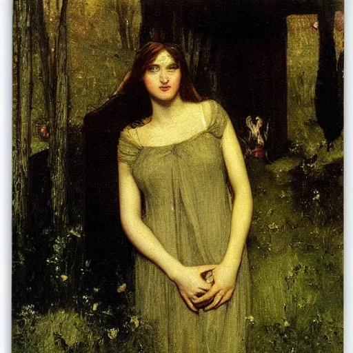 Image similar to photo of young woman by arnold bocklin