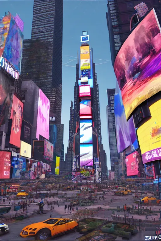 Prompt: times square in the style of horizon zero dawn