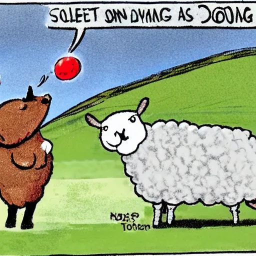 Prompt: seal tossing a ball with a sheep, cartoon