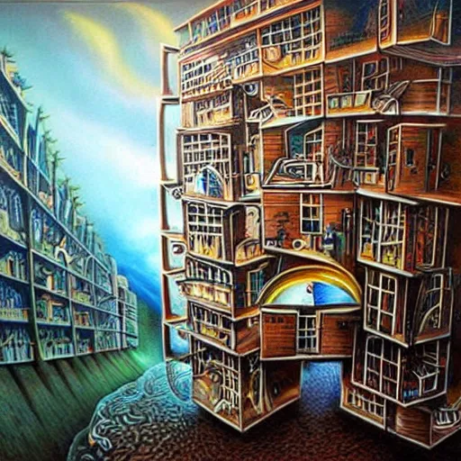 Image similar to the infinite hotel, Mind-Blowing Illusion Painting by Tomek Sętowski