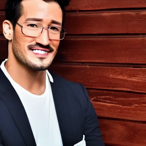 Image similar to a high quality photo of handsome markiplier, gigachad