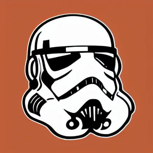 Prompt: svg sticker, centered, round-cropped, white-space-surrounding, Storm-Trooper listening to headphones, flat colors, vector art