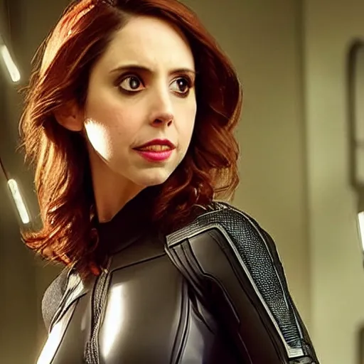 Prompt: alison brie as black widow, intricate, elegant, highly detailed, richard schmid