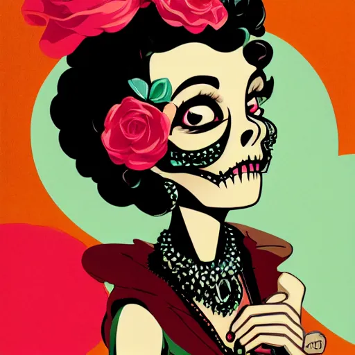 Prompt: portrait skull girl betty boop by petros afshar, tom whalen, jc leyendecker and singer sargent