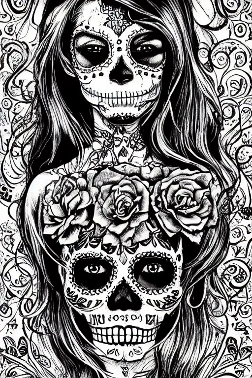 Image similar to Illustration of a sugar skull day of the dead girl, art by Jean Giraud