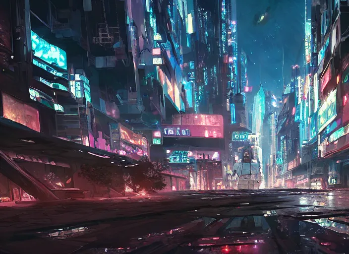 Image similar to meteorite hitting a cyberpunk city at night by wlop, key visual, high detail, digital art