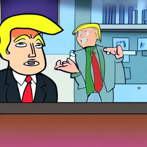 Prompt: Screenshot of Donald Trump in the cartoon Dexter's Laboratory by Genndy Tartakovsky
