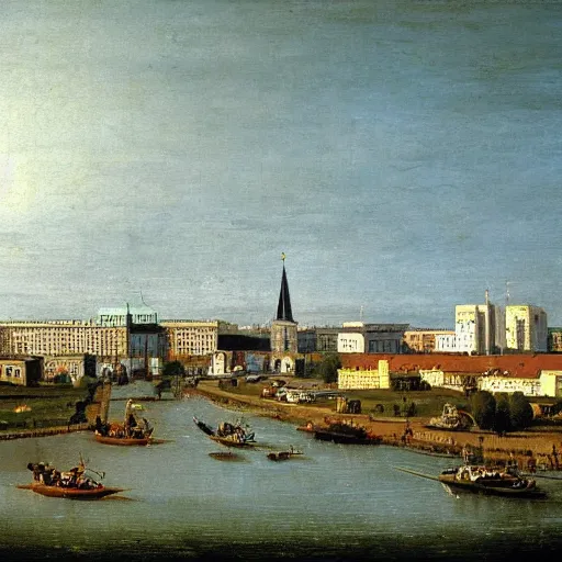 Prompt: Minsk city (2022) painted in style of Canaletto, oil and canvas, masterpiece