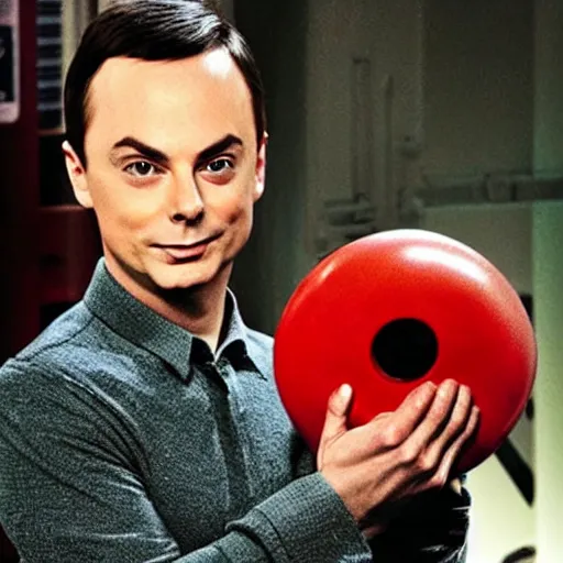 Prompt: sheldon cooper holding a nuclear bomb