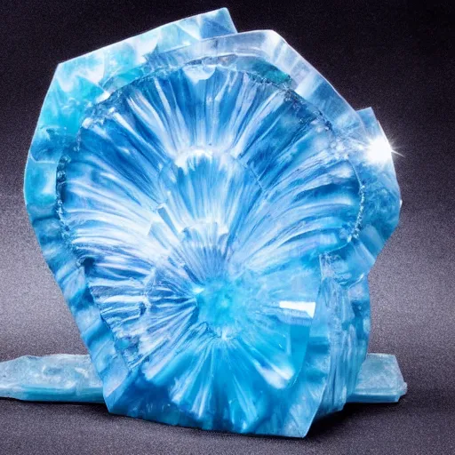 Prompt: abstract carved crystal sculpture of a nebula made of blue ice