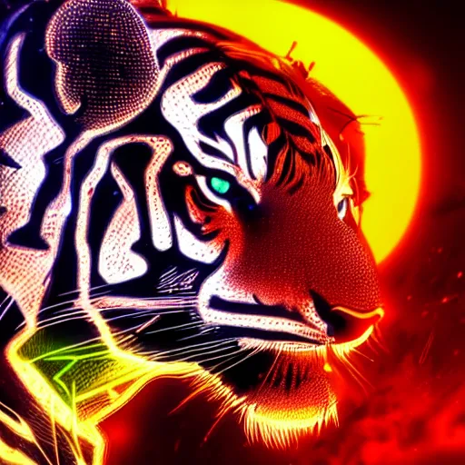 Image similar to cybernetic tiger eye, futuristic, cyberpunk, digital illustration, photo - realistic, macro, extreme details, vivid, neon, dramatic lighting, intricate details