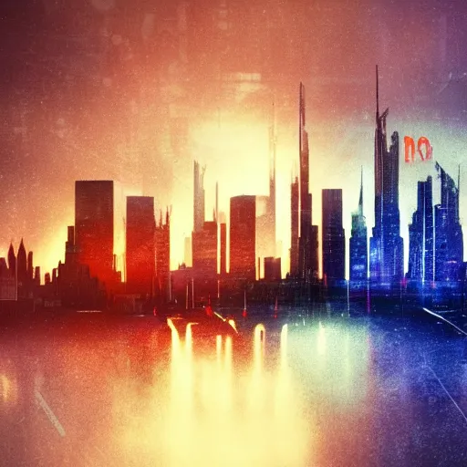Prompt: a city skyline inspired by blade runner, cyberpunk, modernism, ridley scott, lifelike photography