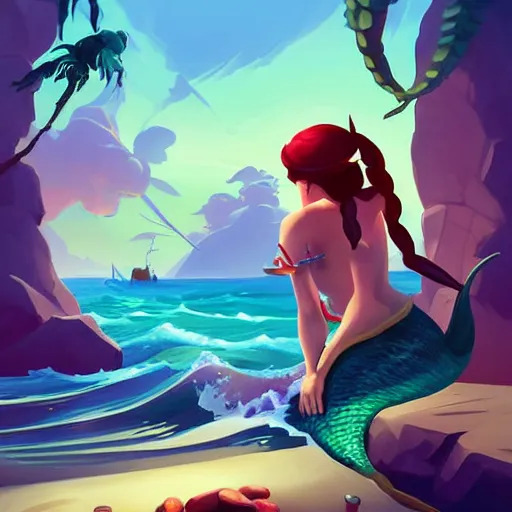 Image similar to painting mermaid treasure on sea of thieves game avatar hero smooth face median photoshop filter cutout vector, behance hd by jesper ejsing, by rhads, makoto shinkai and lois van baarle, ilya kuvshinov, rossdraws global illumination