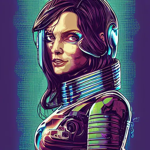 Image similar to a portrait of a female android, by Dan Mumford and Sandra Chevrier