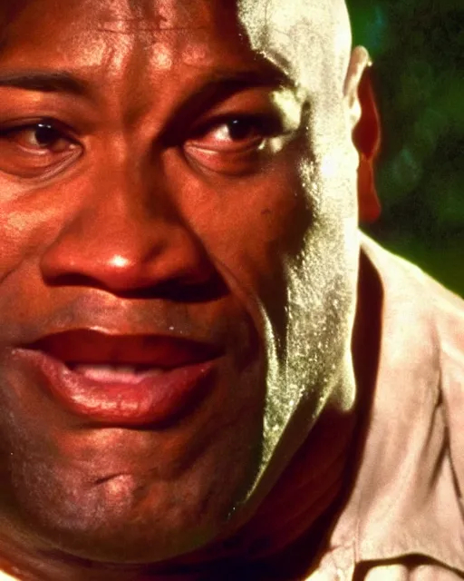 Image similar to film still close - up shot of dwayne johnson as john coffey from the movie the green mile. photographic, photography