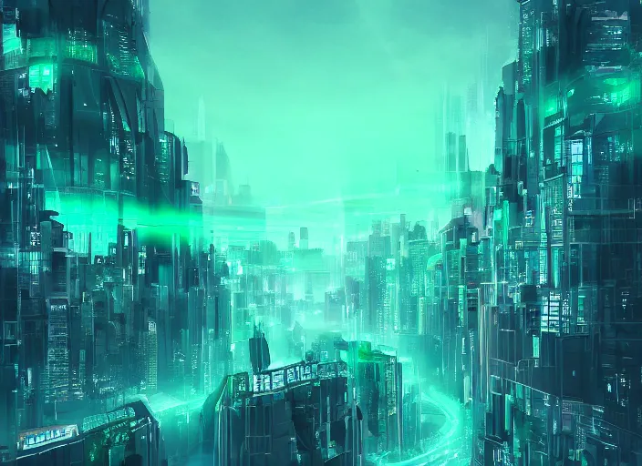 Image similar to ethereal emerald cyber city landscape, artstation, wallpapermaiden, wallpaper, unsplash, colorful