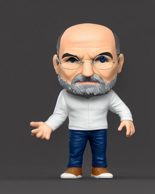 Prompt: full body 3d render of steve jobs as a funko pop, studio lighting, white background, blender, trending on artstation, 8k, highly detailed