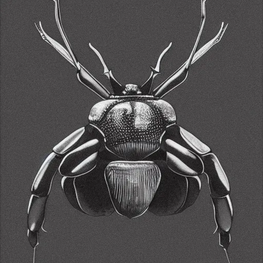 Prompt: black stag beetle full body, black and white, botanical illustration, black ink on white paper, bold lines