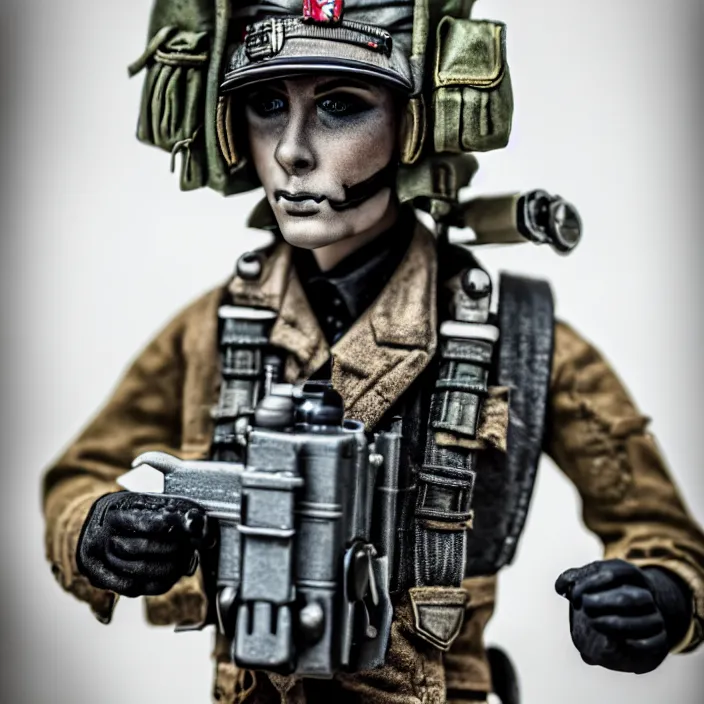 Image similar to photograph of a very beautiful atompunk soldier. extremely detailed. dslr. 8 5 mm.