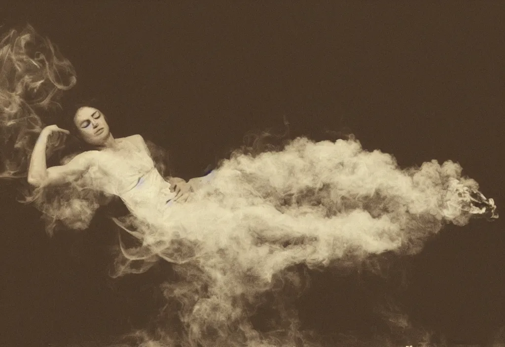 Prompt: A lady lying in smoke
