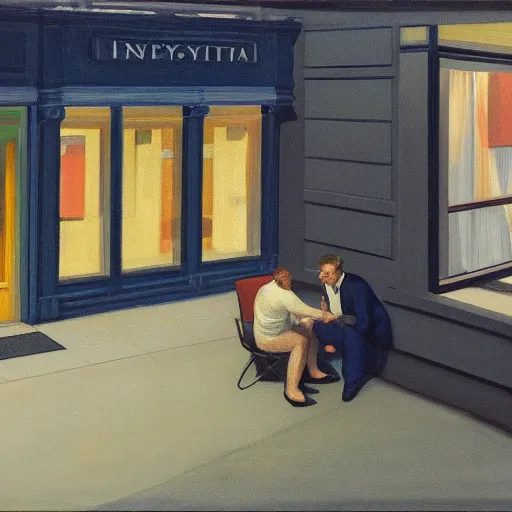 Image similar to a man spying on a couple that is arguing in the middle of the street at night, in the style of Edward Hopper, 4k,