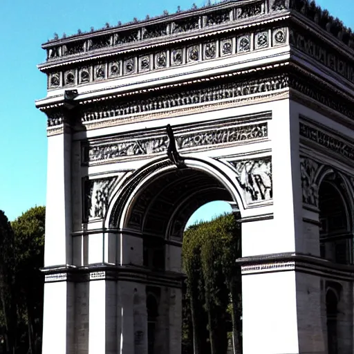 Image similar to the arc du triomphe with a portal leading to another world in it