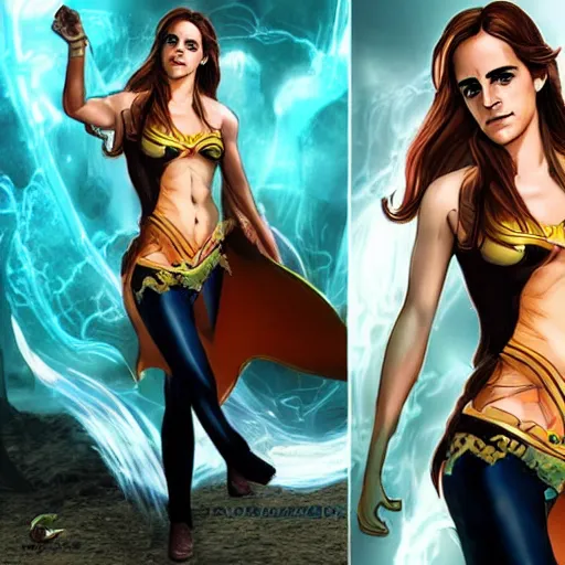 Image similar to A full body portrait of emma watson as Nami from leage of legends