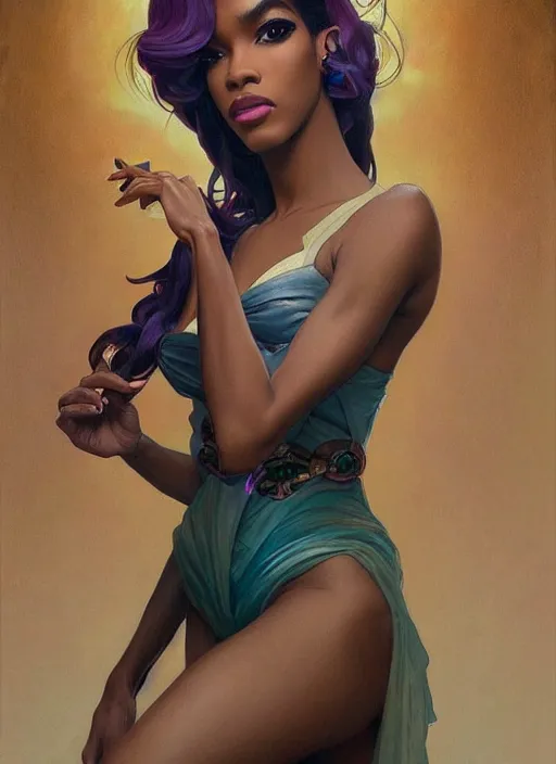 Prompt: naomi smalls, drag queen, painting by artgerm and greg rutkowski and alphonse mucha