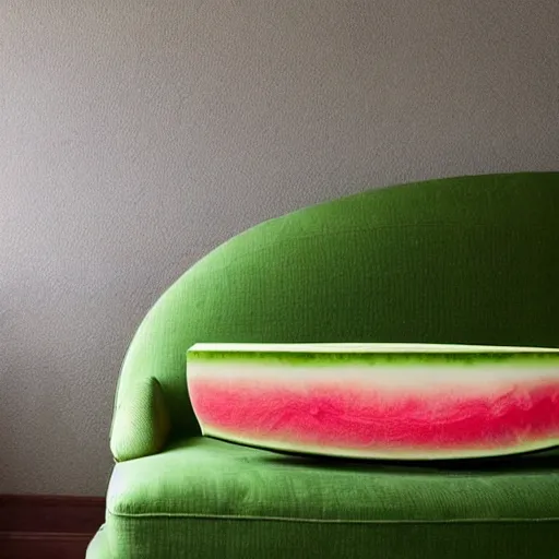 Prompt: a couch with the texture of a ( green ) watermelon, watermelon shell, couch, sofa