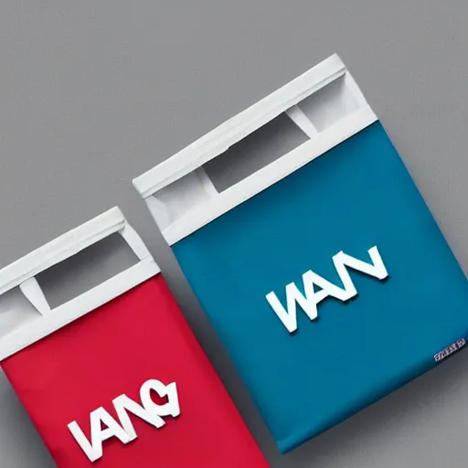 Prompt: minimalist 3 d trendy imagotype logotype design for plastic bag factory called wang that represents the future, sleek, fresh cool colors, trending on behance