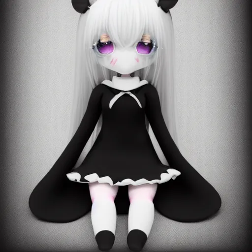 Prompt: cute fumo plush of a girl who is composed from droplets of inky black goop, inkgirl, dark black and white, stark contrast, vray fluid simulation