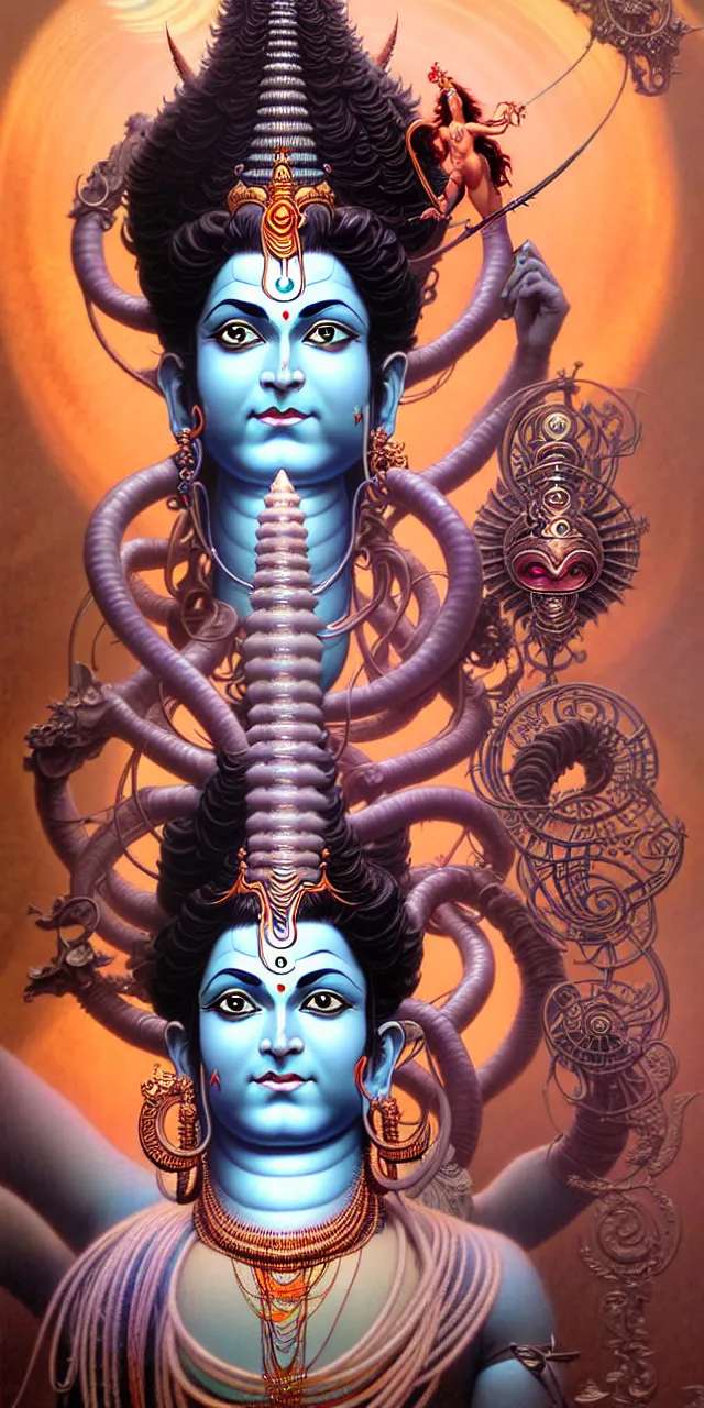 Image similar to beautiful hindu god mahadev shiv art nouveau fantasy character portrait, ultra realistic, intricate details, the fifth element artifacts, highly detailed by peter mohrbacher, hajime sorayama, wayne barlowe, boris vallejo, aaron horkey, gaston bussiere, craig mullins