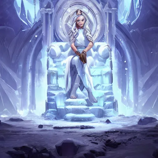 Prompt: ice queen sitting on the ice throne, epic fantasy style, in the style of Greg Rutkowski, hearthstone artwork