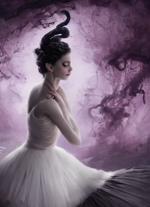 Image similar to picture generation, soft painting curiosities carnival, beautiful prima ballerina in full long dress, accurate features, focus, very intricate ultrafine details, black white purple volumetric clouds, award winning masterpiece, octane render 8 k hd, tom bagshaw artstyle