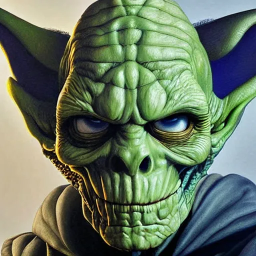 Image similar to ultra realistic portrait painting of skeletor as yoda, art by akira toriyama, 4 k, dragon ball artstyle, cel shaded, highly detailed, epic lighting