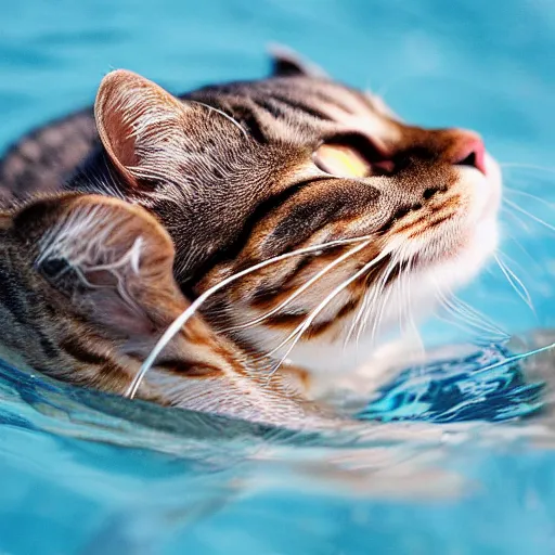 Prompt: a high - quality photo of a cat - fish, furry, whiskers, water, swimming