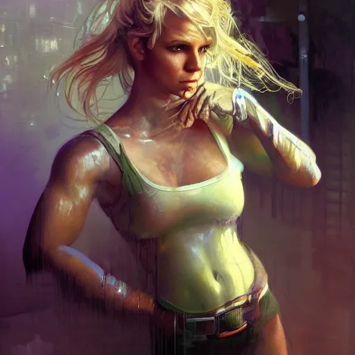 Prompt: brittany spears, hyperrealistic full figure, bladerunner street alley, art of elysium by frank frazetta and by jeremy mann and by alphonse mucha, fantasy art, photo realistic, dynamic lighting, artstation, full figure poster, volumetric lighting, very detailed face, 4 k, award winning