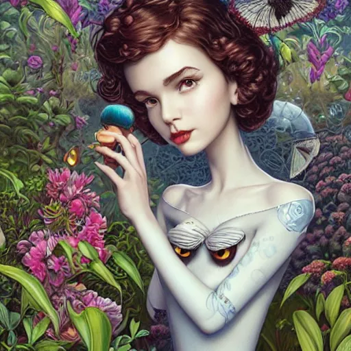 Image similar to !dream Lofi portrait in the garden, Pixar style by Joe Fenton and Stanley Artgerm and Tom Bagshaw and Tim Burton