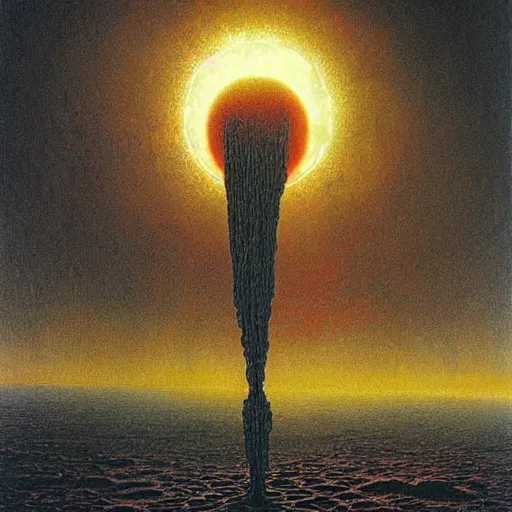 Prompt: surreal, nuclear blast moon eclipse, sci - fi, wet brush, poster art, concept art by beksinski and jean delville, illustrated in the style of iain mccaig