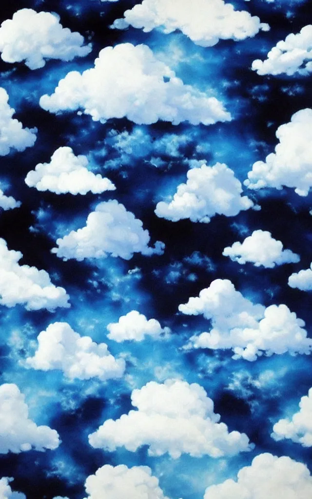 Image similar to blue and white airbrushed clouds black background, airbrush fantasy 80s, masterpiece